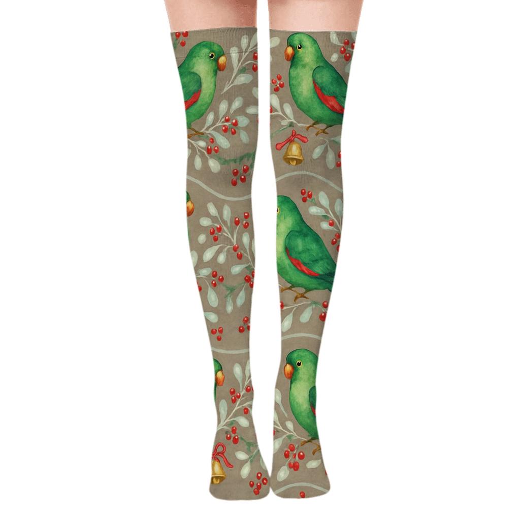 Parrot Mistletoe Wave trendy patterned over-the-knee socks