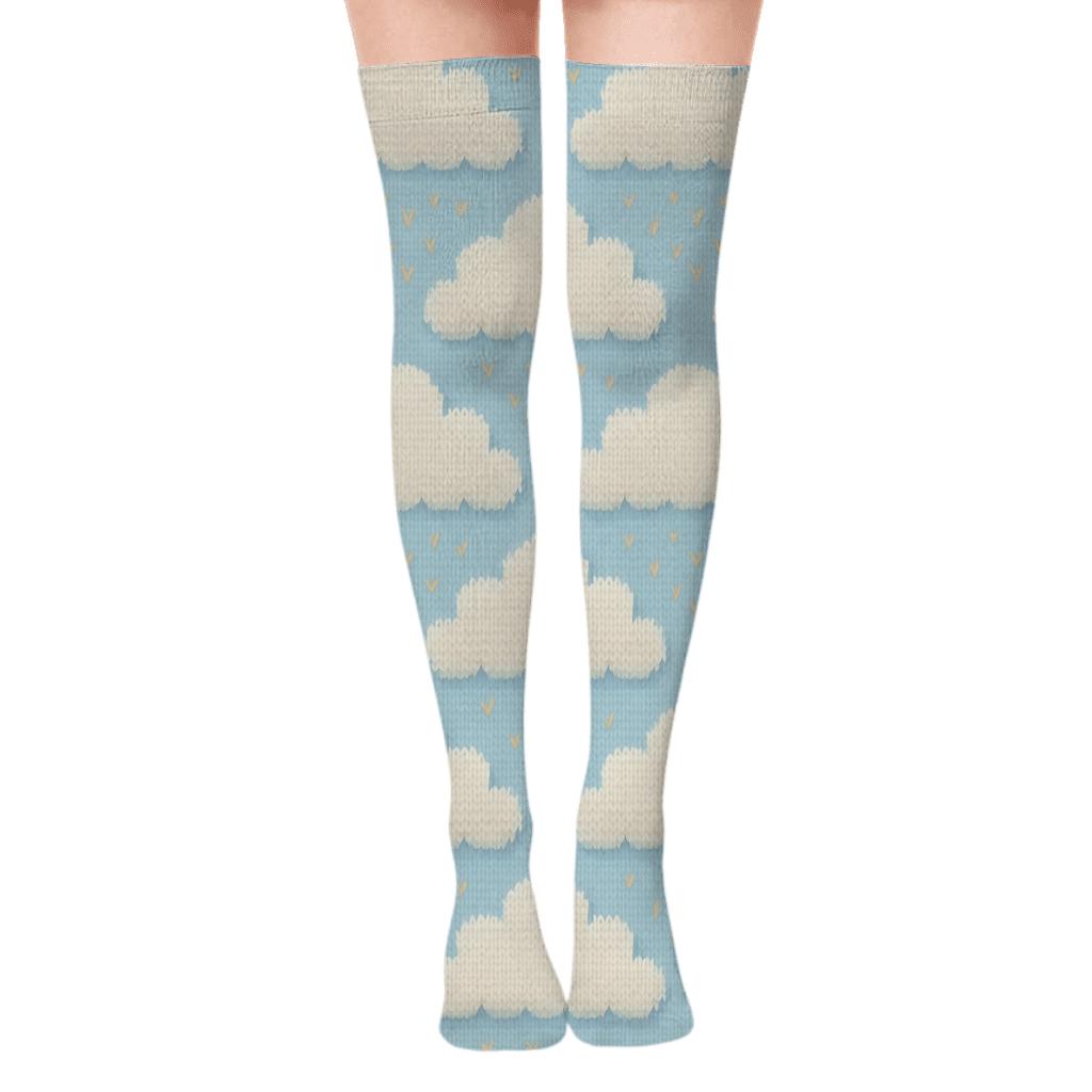 Cumulus Grid On Soft Sky Background designer print over-the-knee socks
