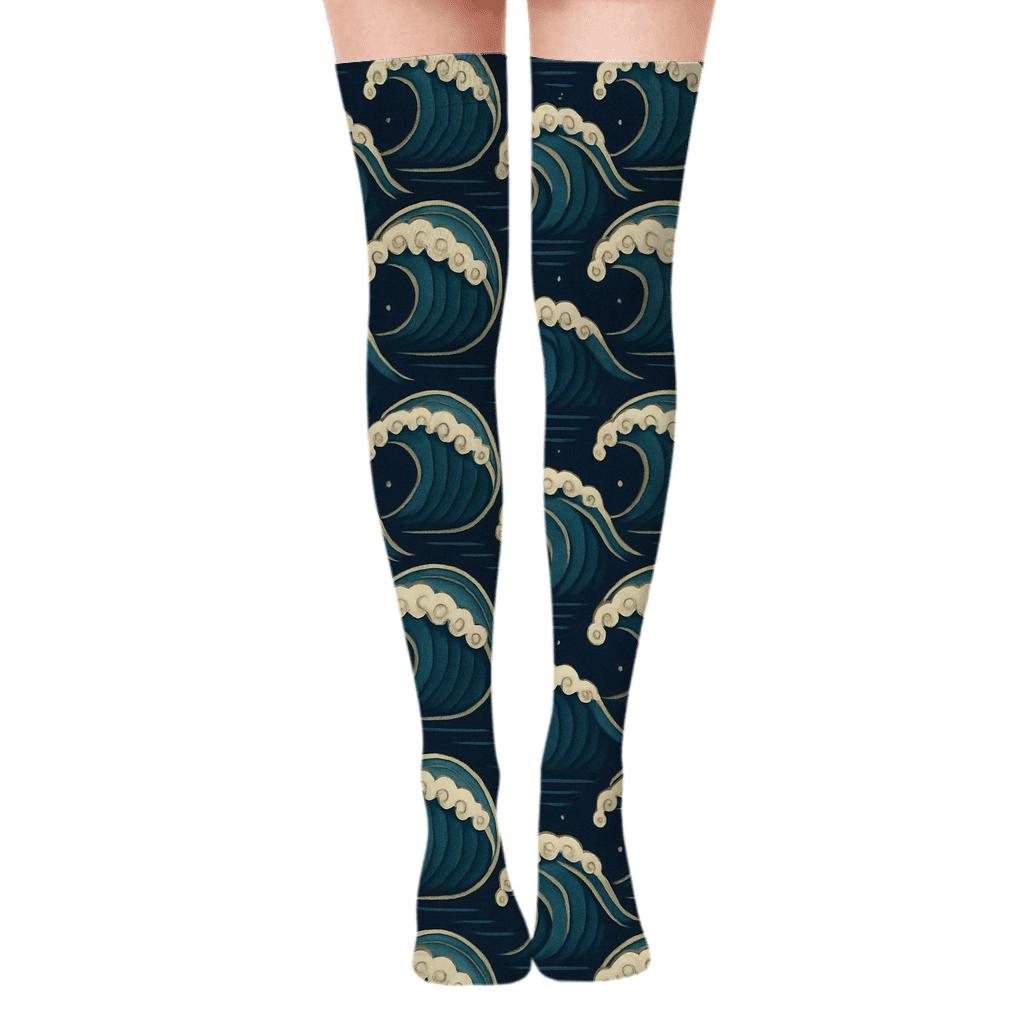 Deep Crest Grid unique graphic over-the-knee socks