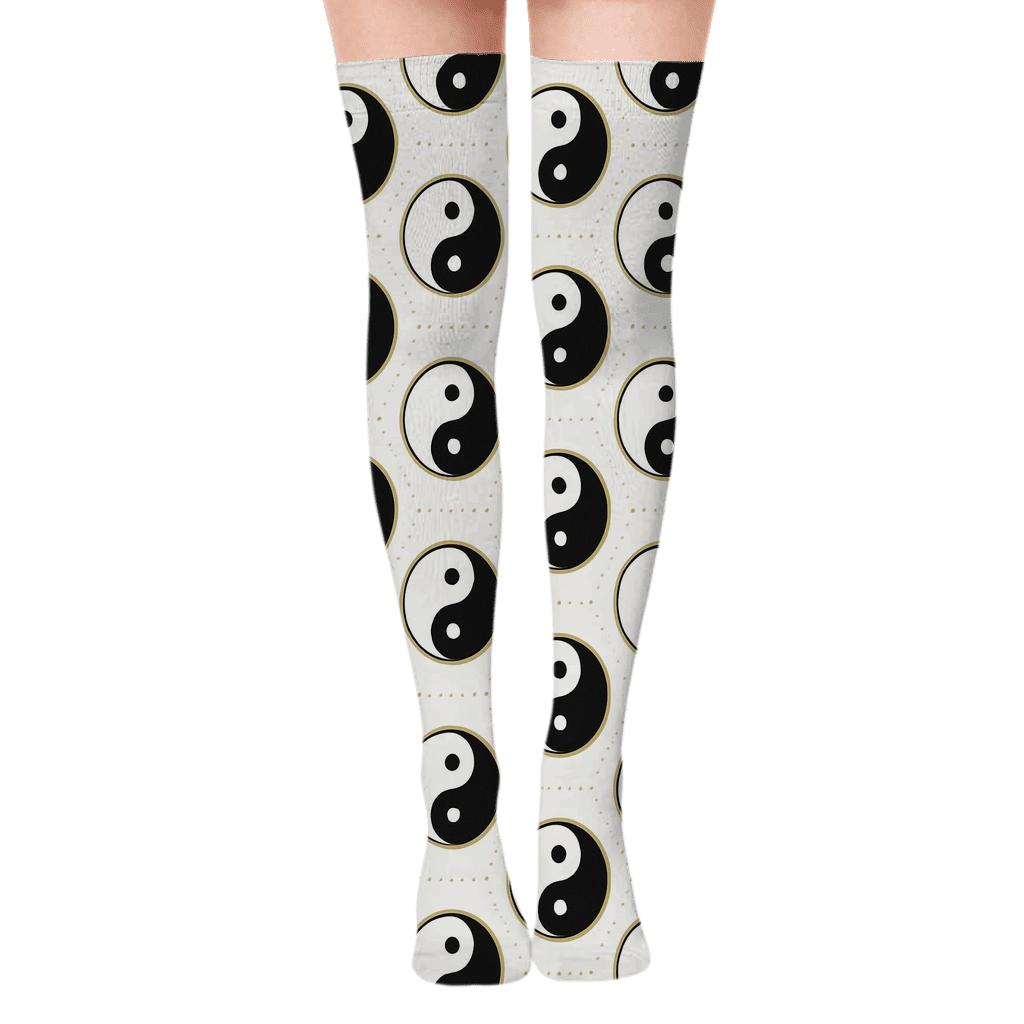 Tessellated Taijitu Grid premium cozy over-the-knee socks