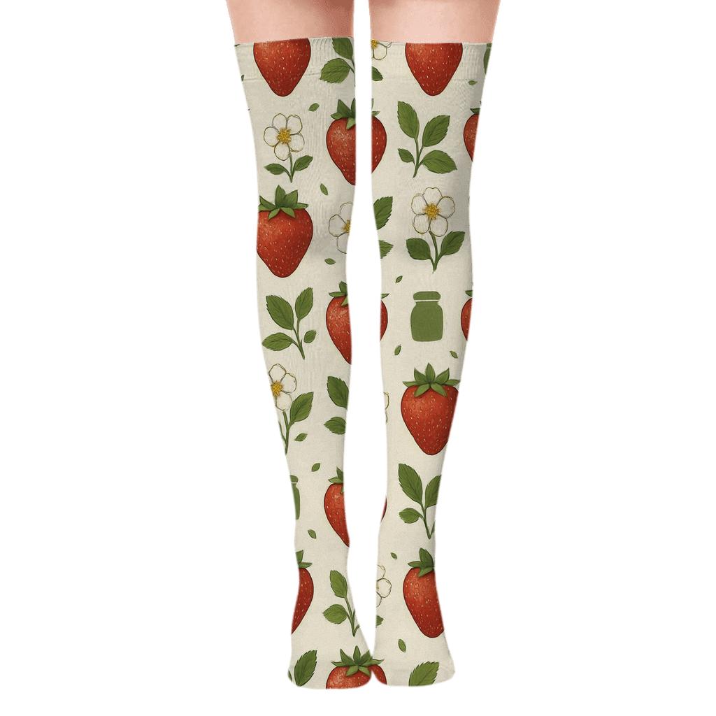 Strawberry Field Grid designer print over-the-knee socks