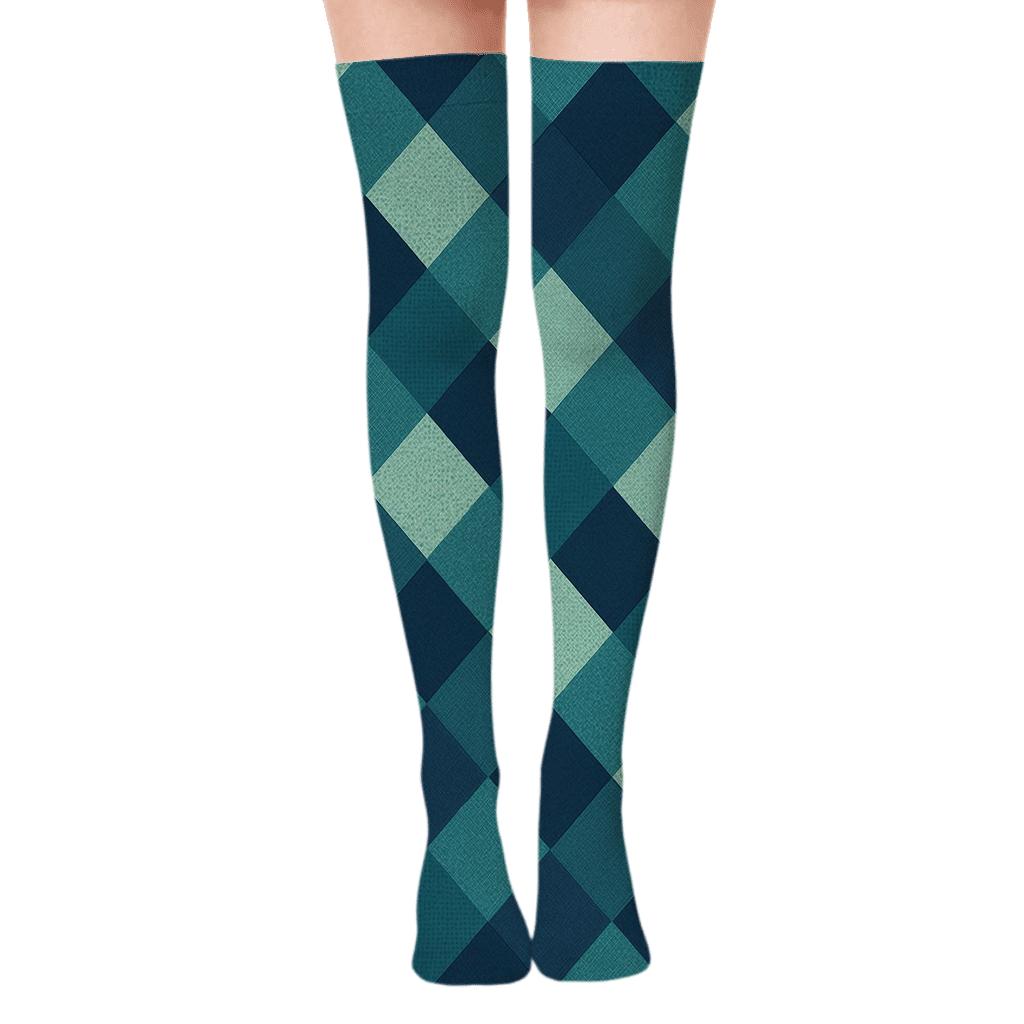 Diagonal Diamond Micro Check Texture stylish fashion over-the-knee socks