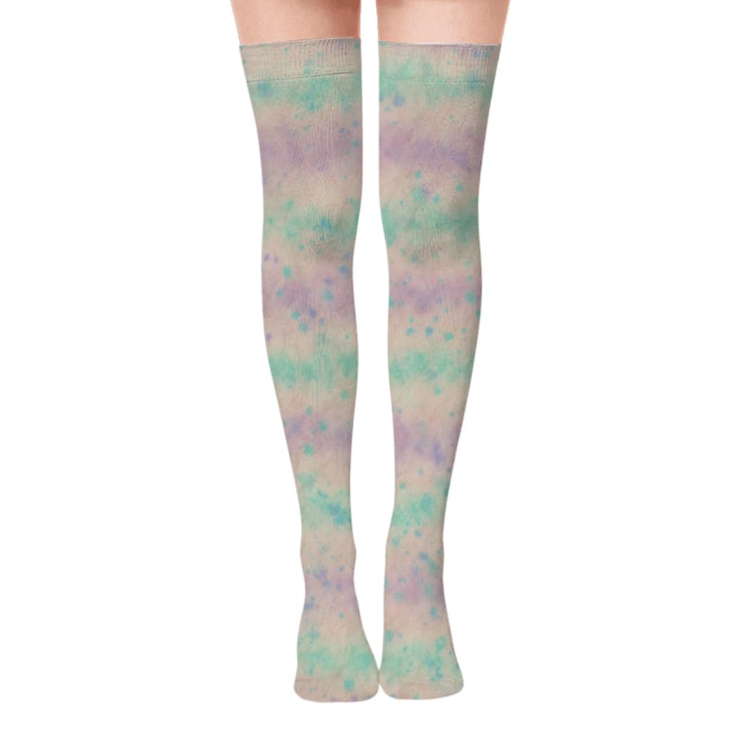 Pastel Scrunch Speckle Bands On Colored Background trendy patterned over-the-knee socks