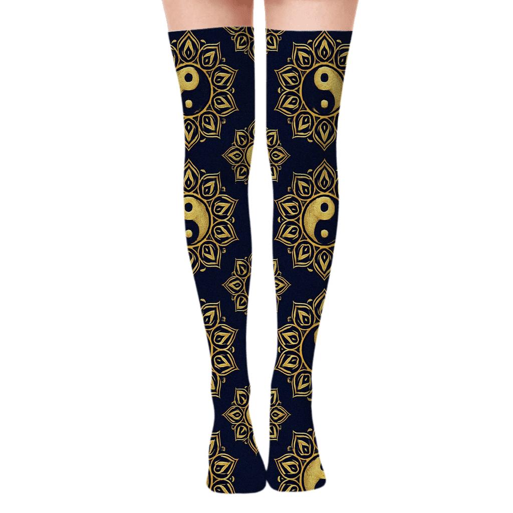 Radial Duality Mandala On Deep Indigo custom over-the-knee socks
