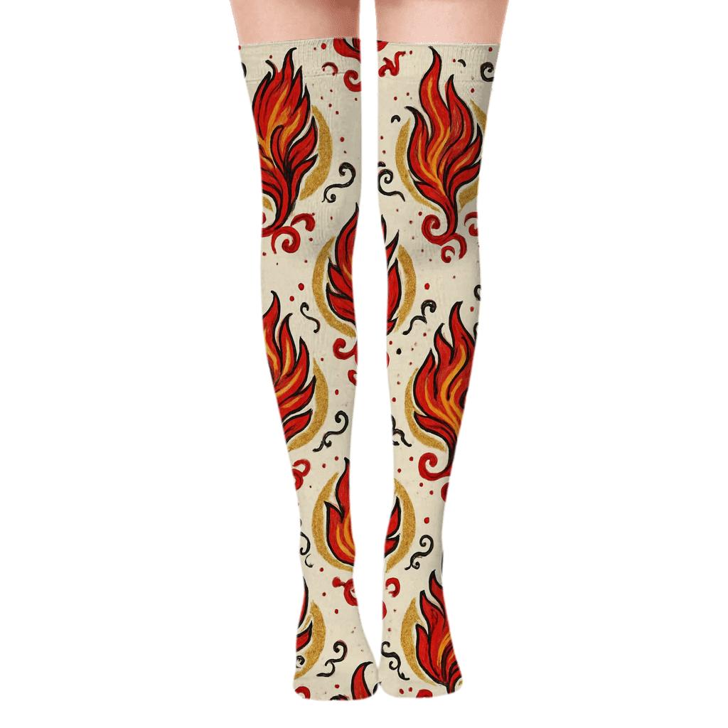 Phoenix Feather Lattice stylish fashion over-the-knee socks