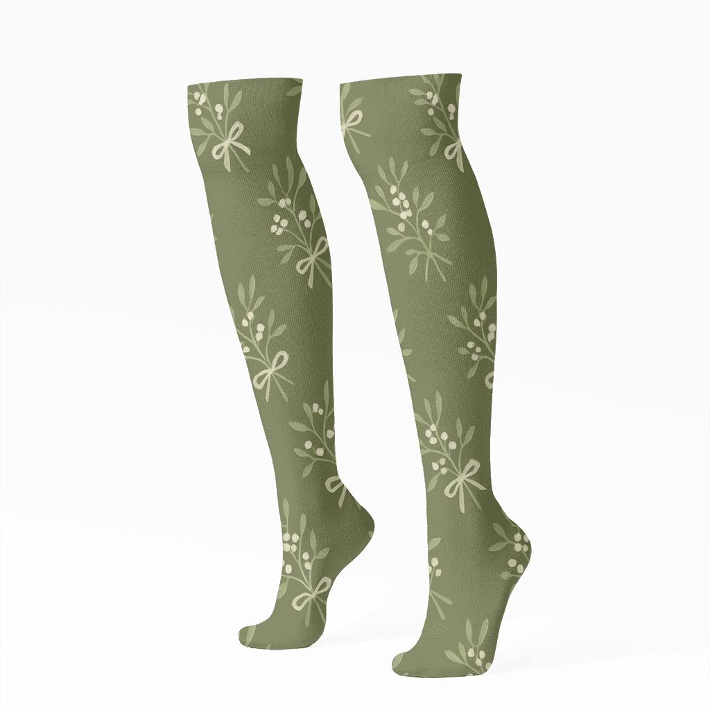 Mistletoe Diagonal Array Holiday stylish athletic knee-high socks