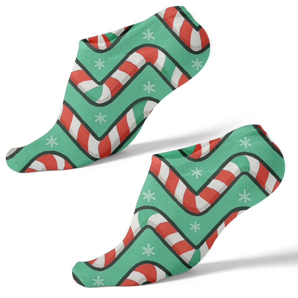 Festive Holiday Candy Cane Chevron personalized ankle socks