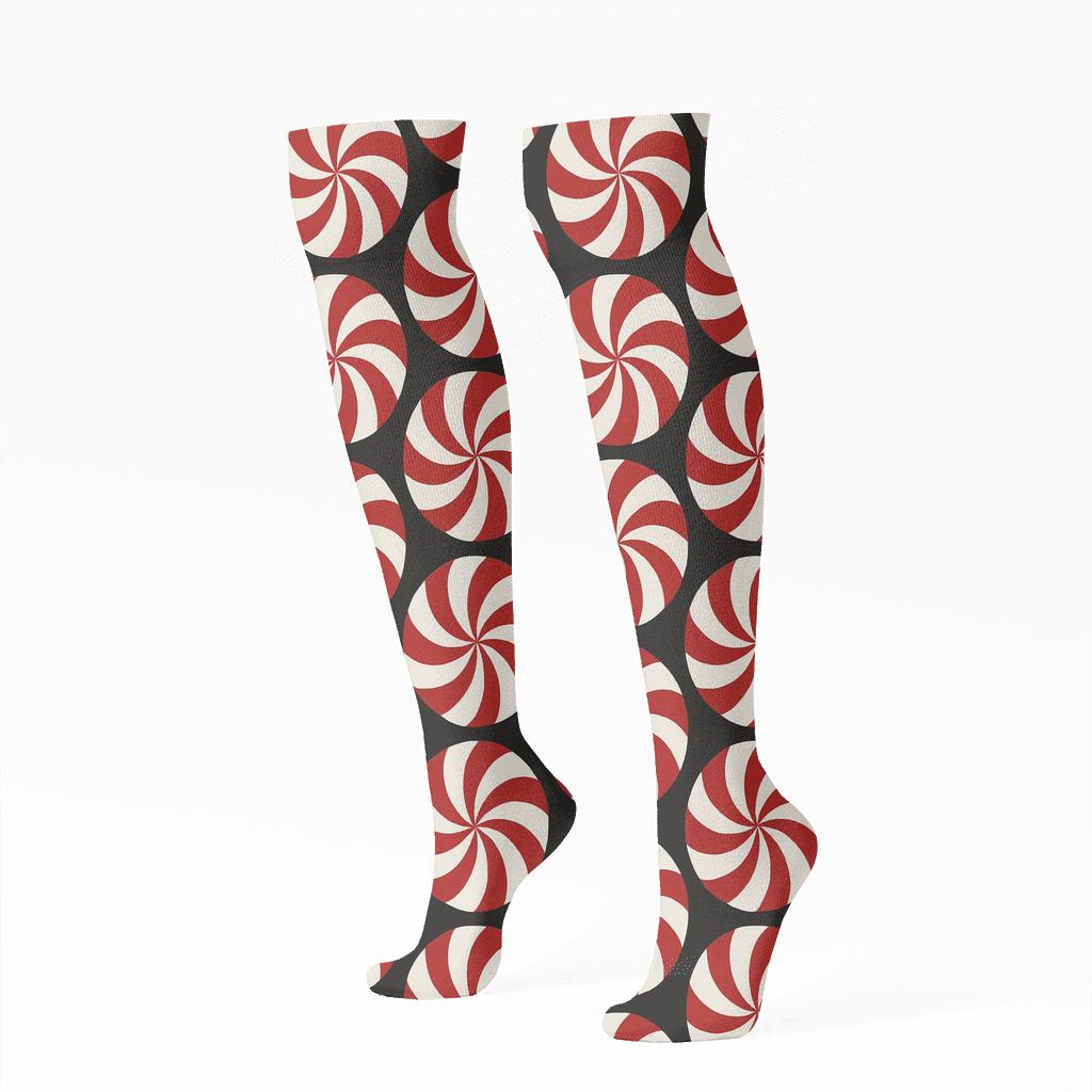 Peppermint Spiral Holiday trendy patterned knee-high socks