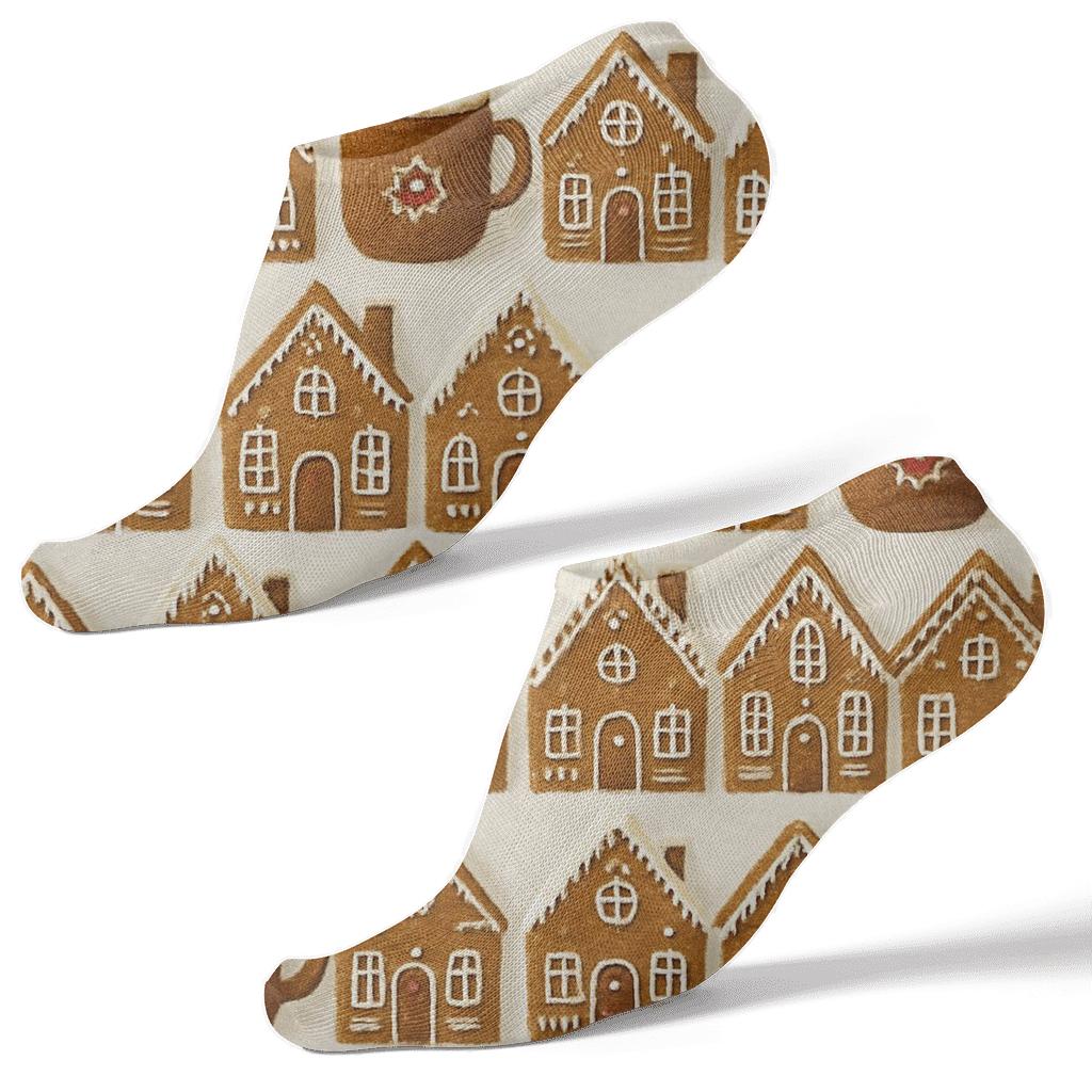 Gingerbread Architecture Holiday Pattern custom ankle socks