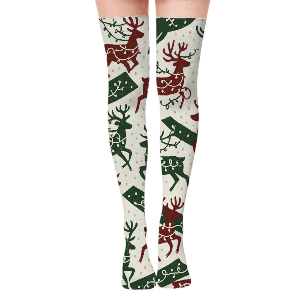 Reindeer Chevron Xmas Pattern personalized over-the-knee socks