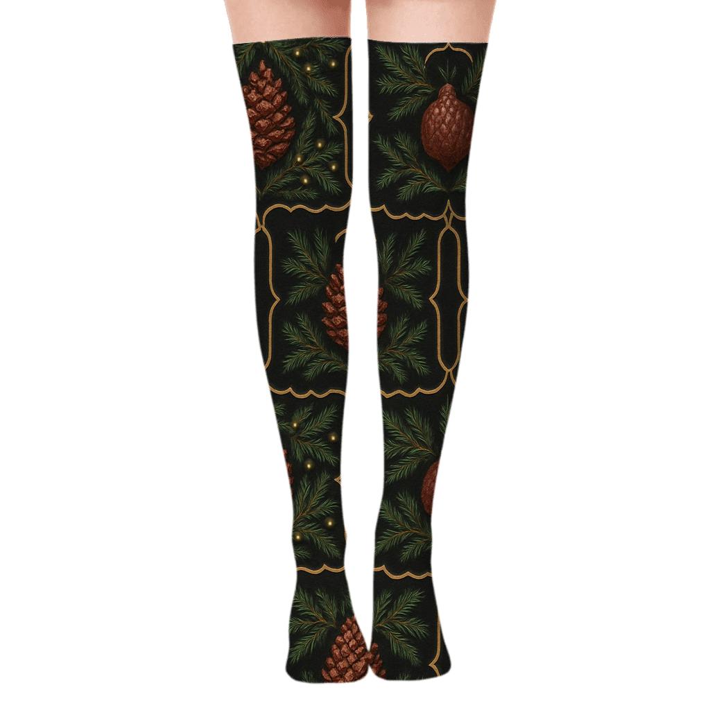 Christmas Evergreen Tile Border stylish fashion over-the-knee socks