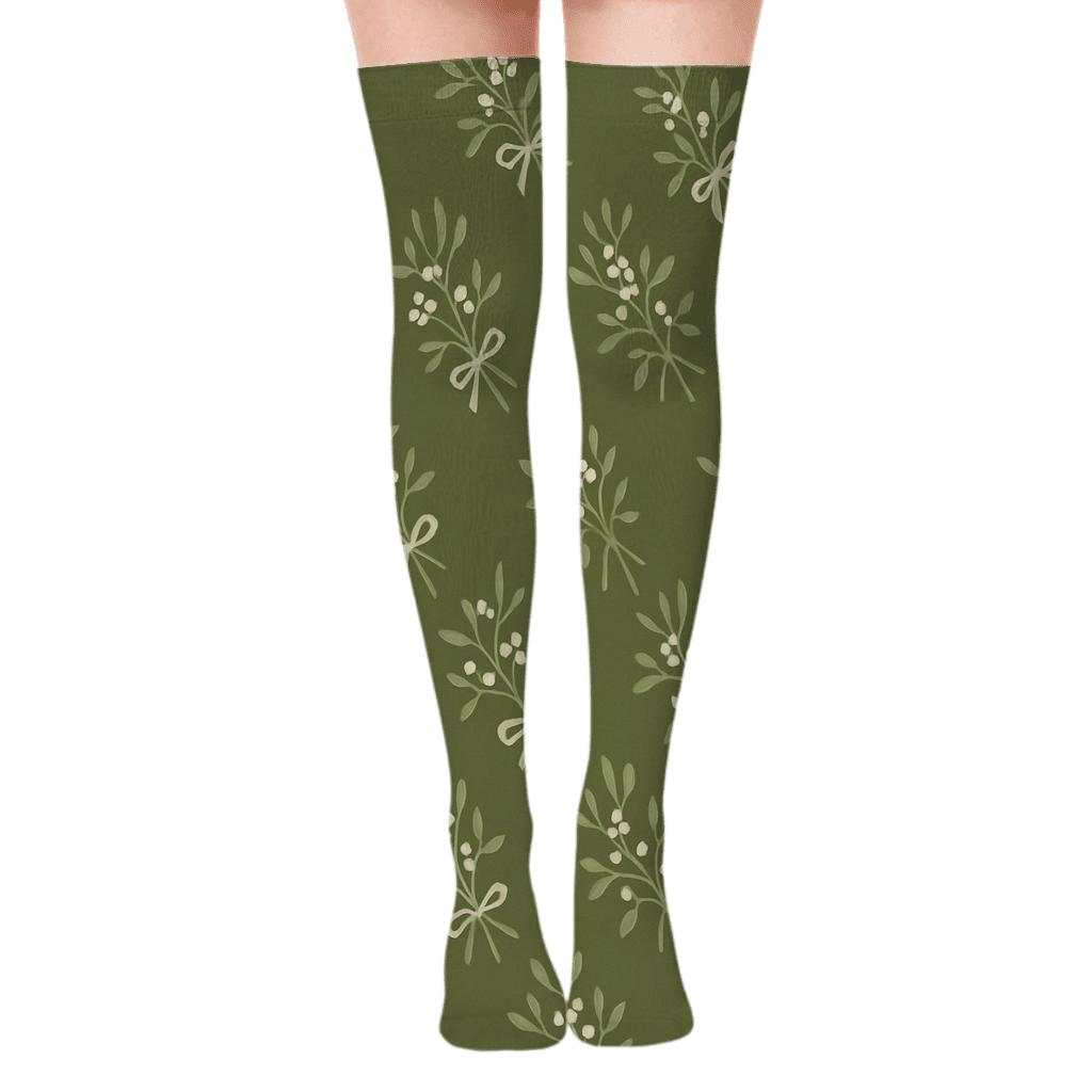 Mistletoe Diagonal Array Holiday custom over-the-knee socks