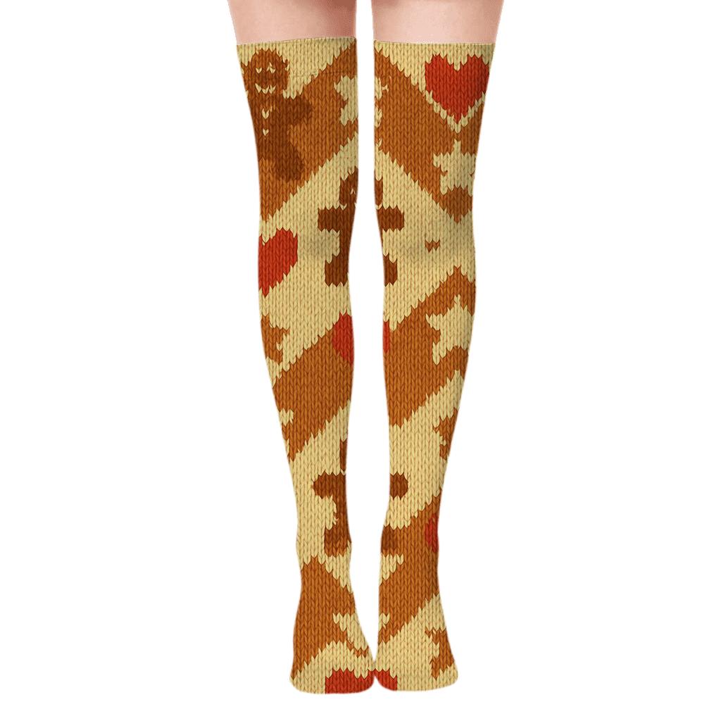 Gingerbread Chevron Holiday custom over-the-knee socks