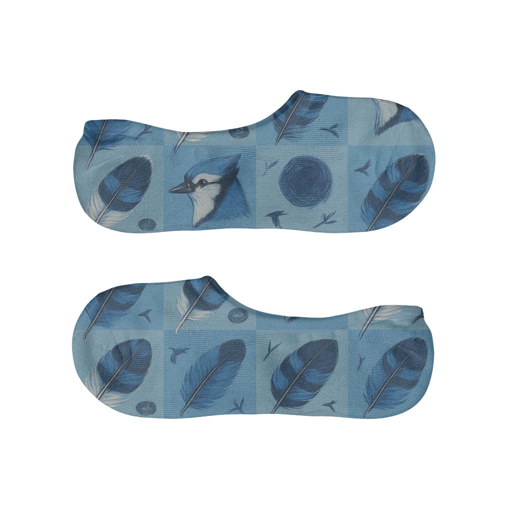 Blue Jay Feather Grid On Sky Blue Background unique hidden socks
