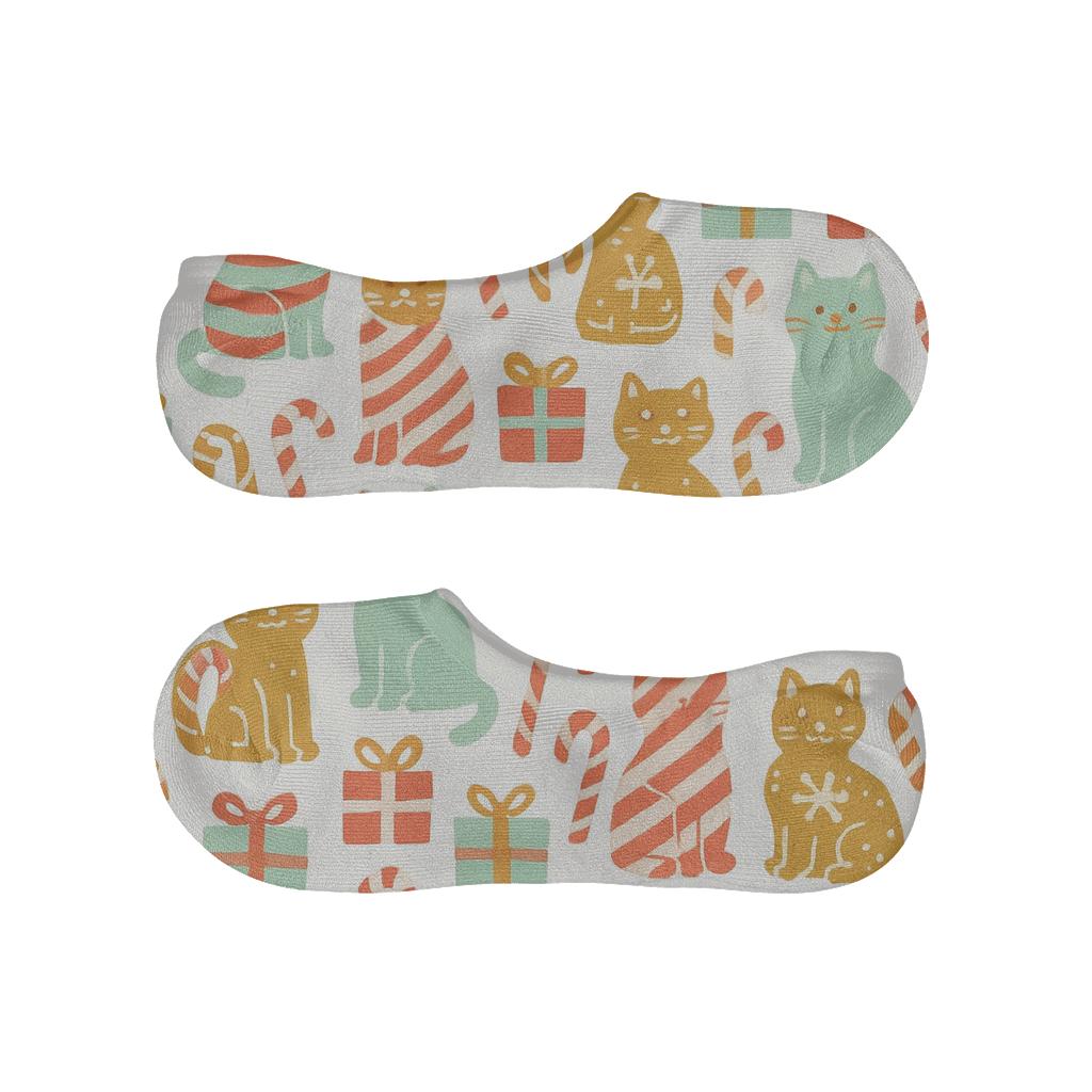 Candy Cane Cat Collage custom no-show socks