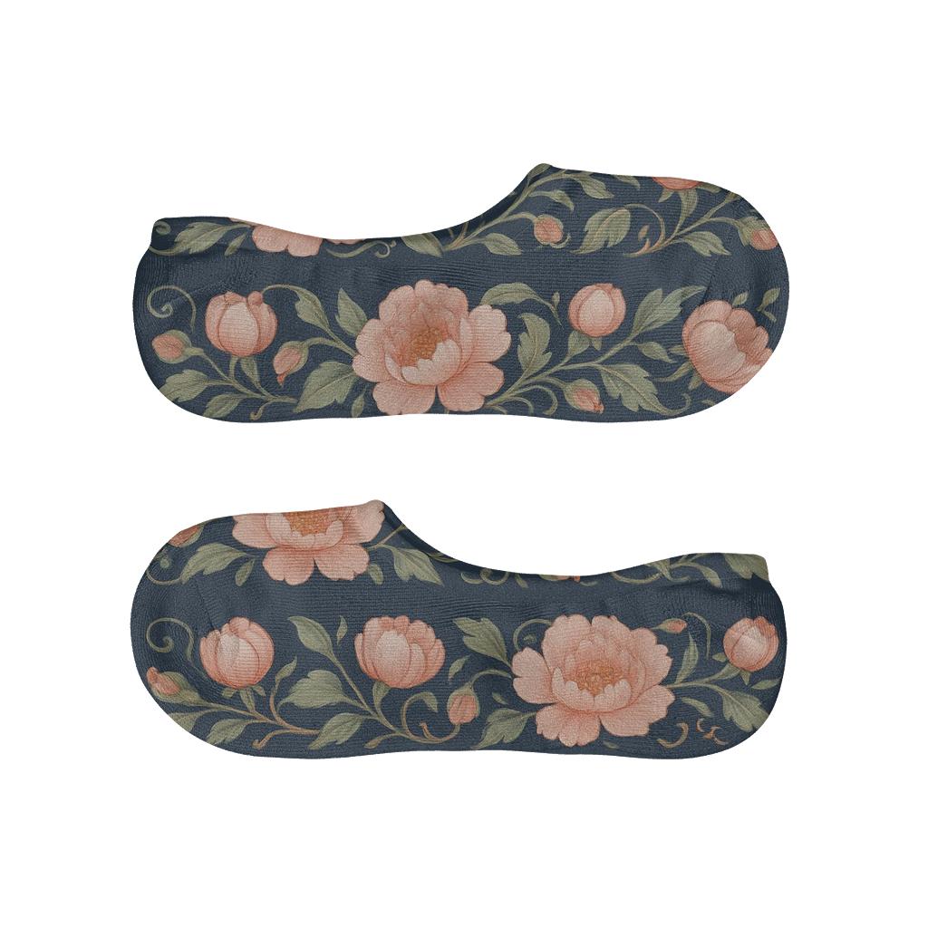 Peony Border Bands On Navy Blue Background soft cotton no-show socks