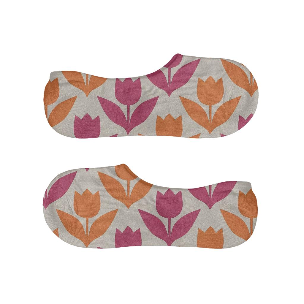 Tulip Chevron On Light Gray Background custom no-show socks