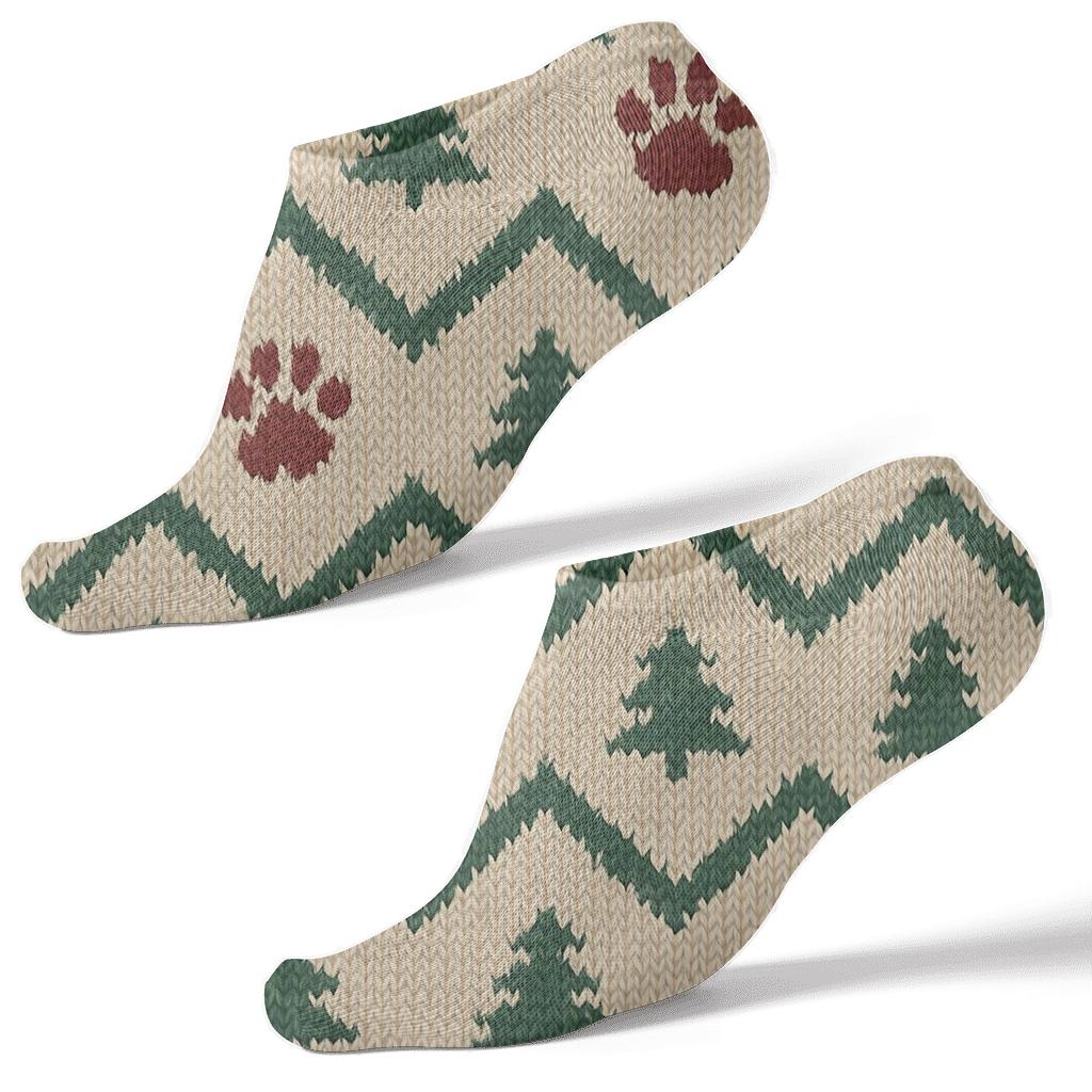 Evergreen Paw Chevron designer print ankle socks