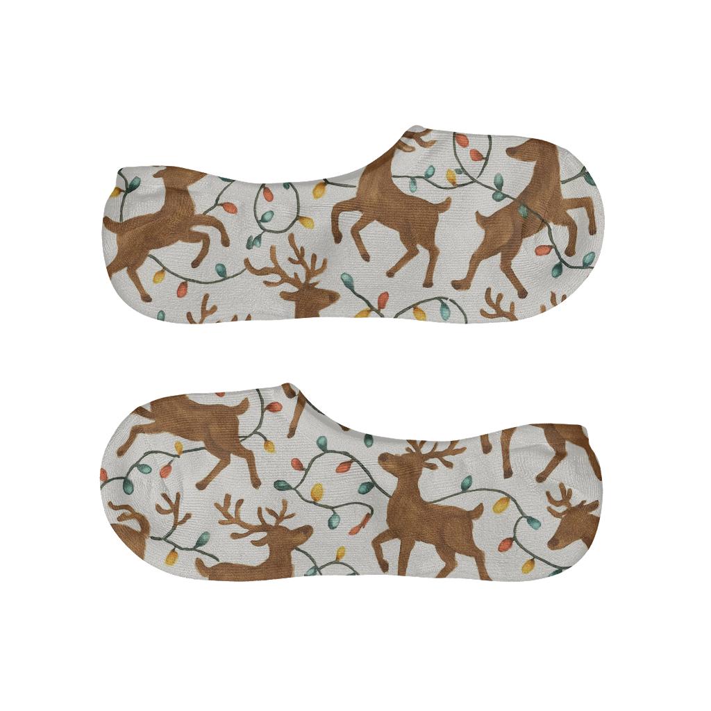 Reindeer Lights Xmas Scatter designer printed no-show socks