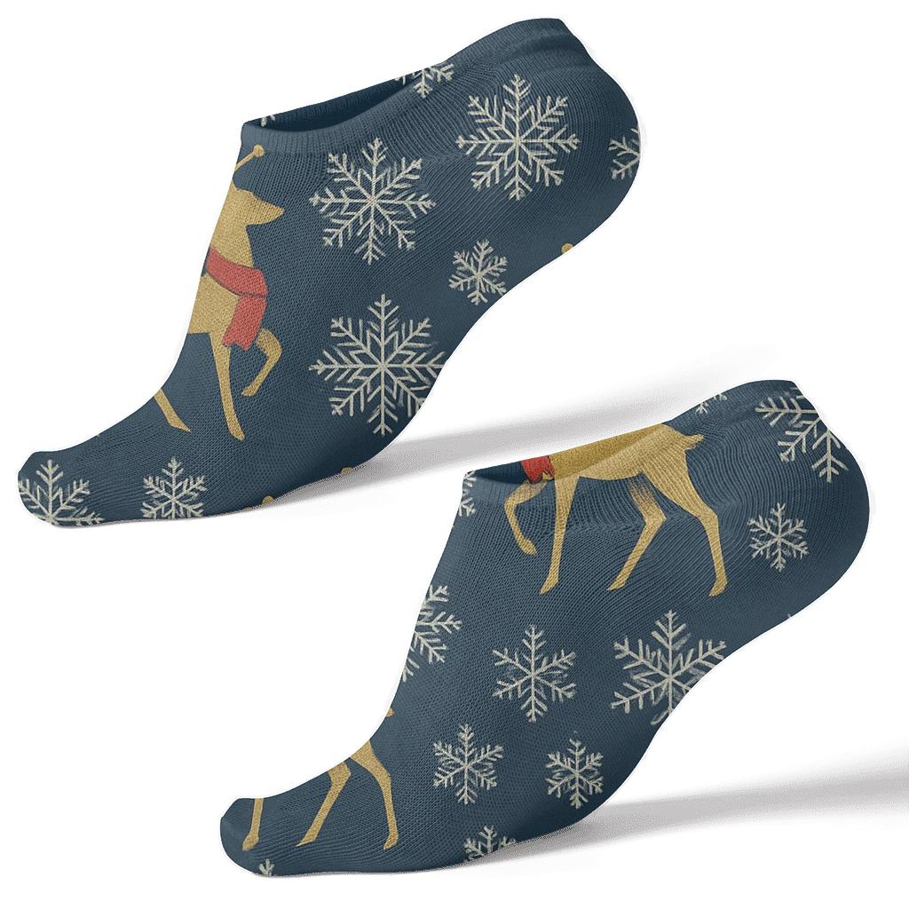 Snowflake Reindeer Scatter On Navy Blue trendy patterned ankle socks