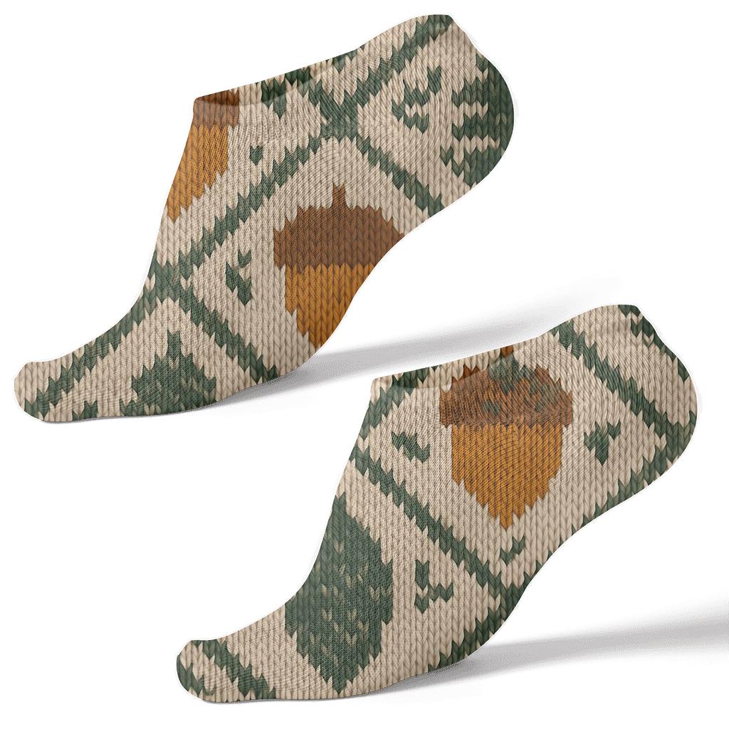 Knitted Acorn Lattice designer print ankle socks