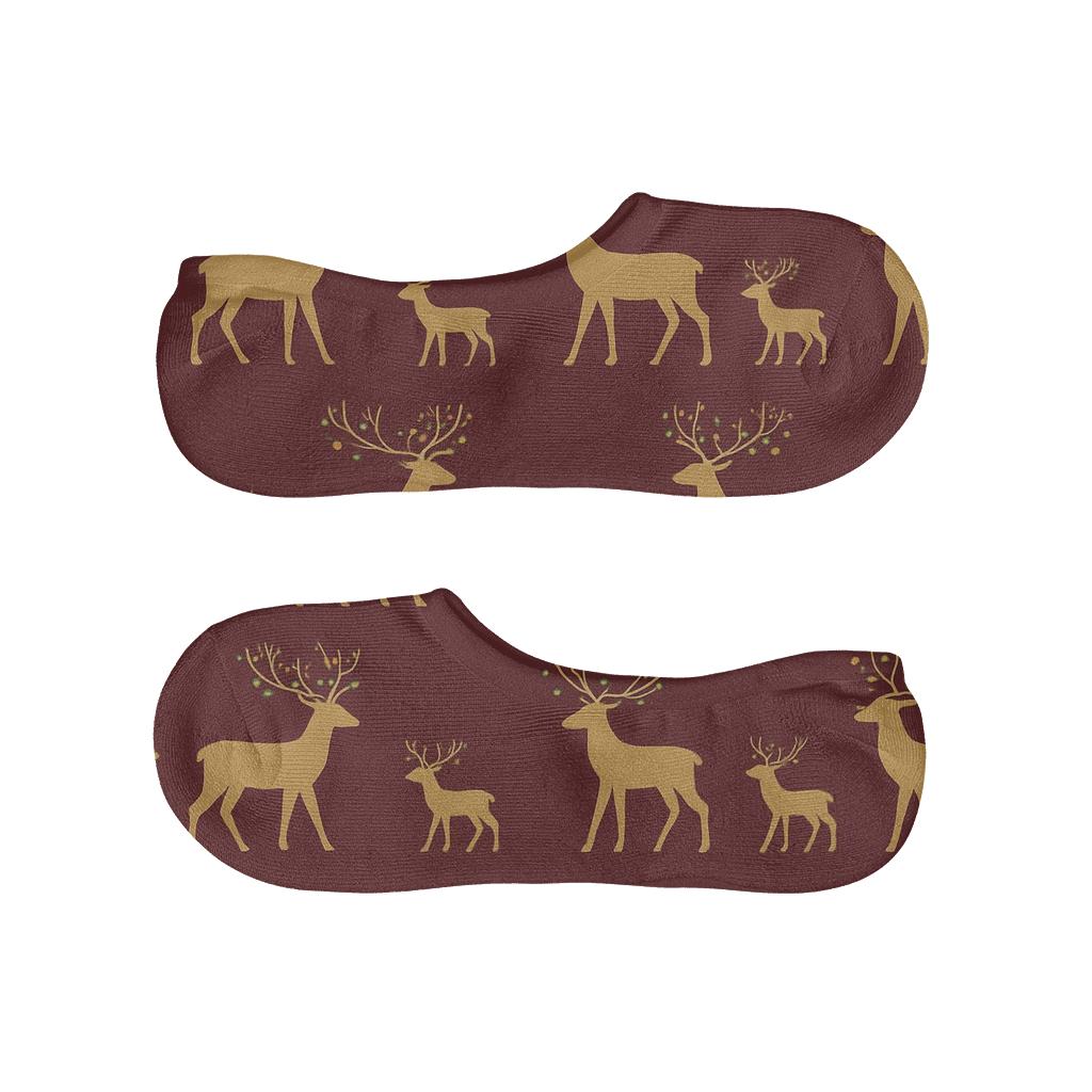 Reindeer Linework Progression On Burgundy trendy no-show sock styles