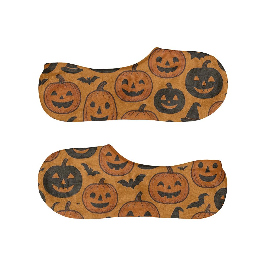 Jack O Lantern Cluster Pattern On Orange Field custom no-show socks