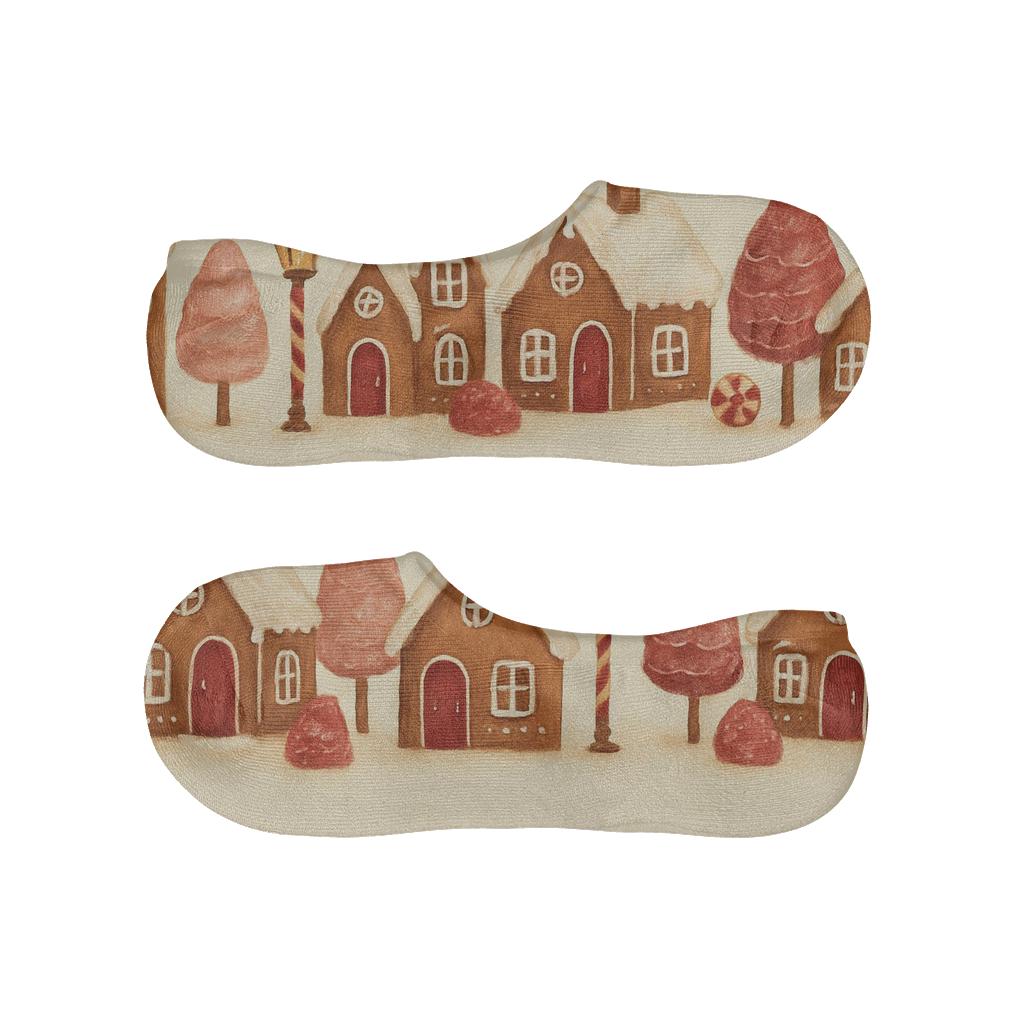 Gingerbread Village Holiday Panorama trendy no-show sock styles