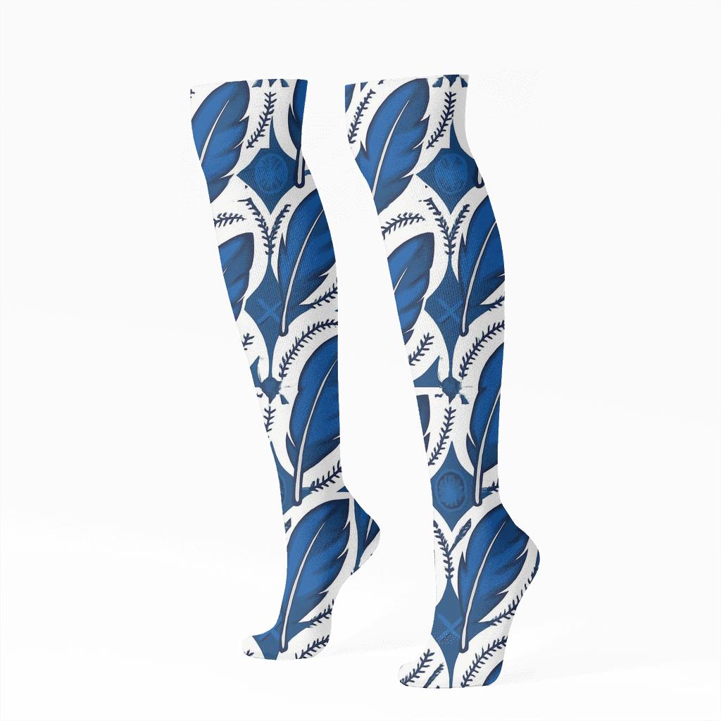 Blue Jays Feather Grid stylish athletic knee-high socks