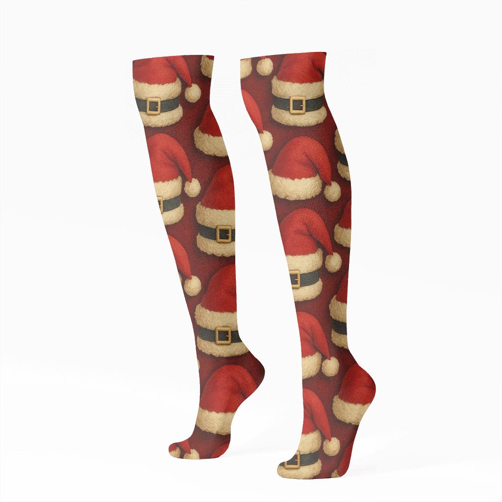 Santa Hat Grid Classic stylish athletic knee-high socks