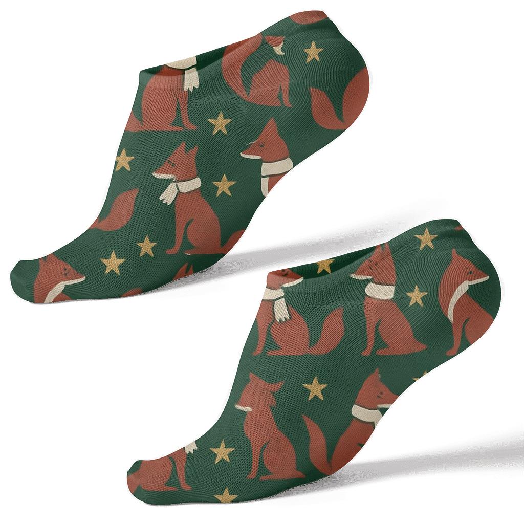Festive Fox Chevron On Evergreen unique graphic ankle socks