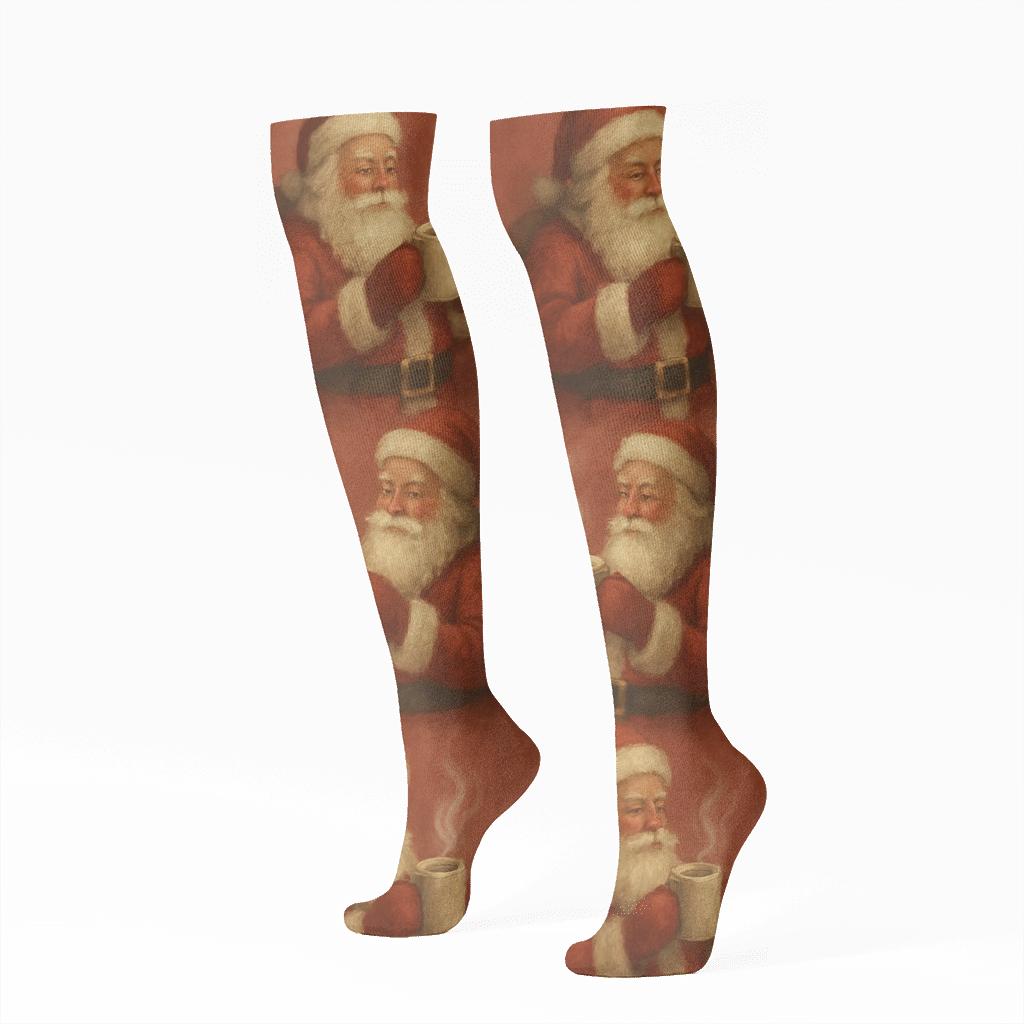 Cozy Santa Mug Pattern With Santa stylish athletic knee-high socks