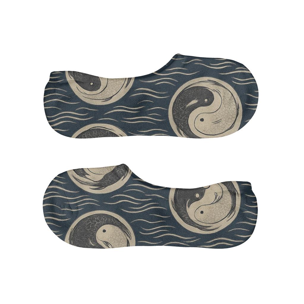 Dual Koi Circle Progression On Deep Indigo breathable no-show socks