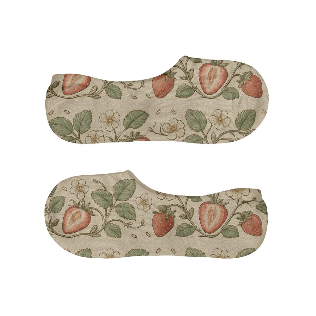 Vintage Botanical Strawberry Bands On Beige anti-slip no-show socks