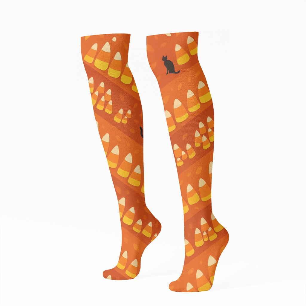 Candy Corn Chevron On Orange Background stylish athletic knee-high socks