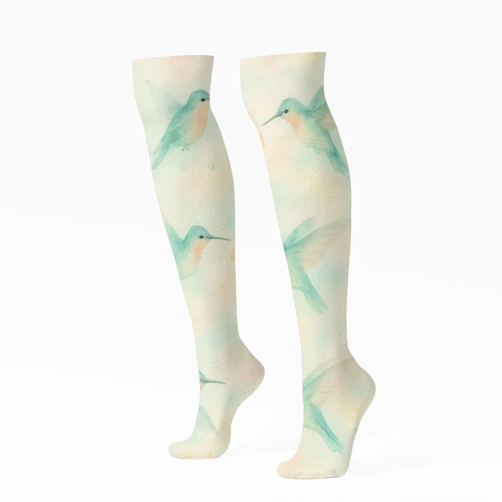 Hummingbird Nectar Scatter On Pastel trendy patterned knee-high socks