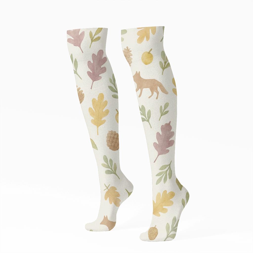 Watercolor Woodland Scatter On Ivory premium sports knee-high socks