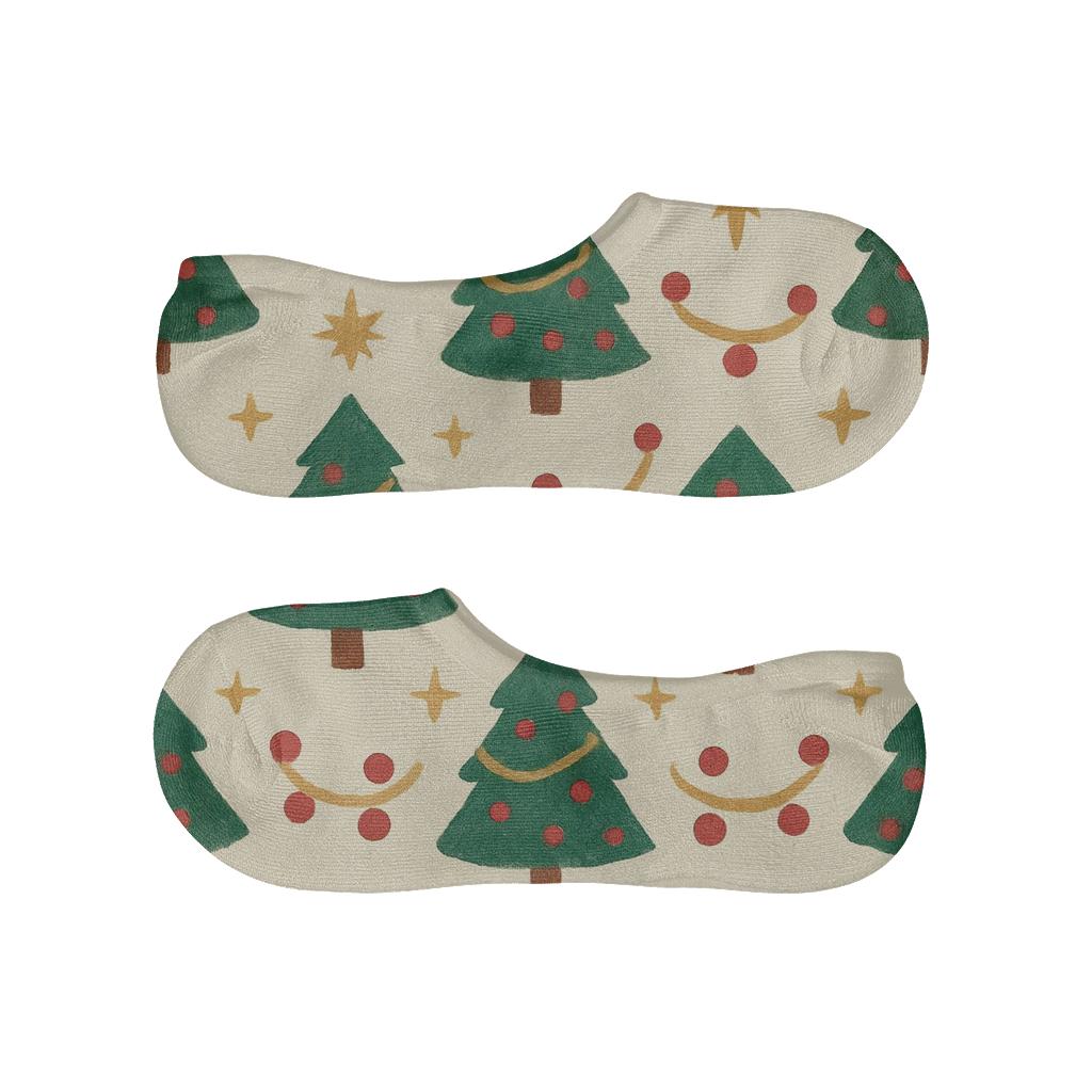 Festive Tree Grid Holiday designer printed no-show socks