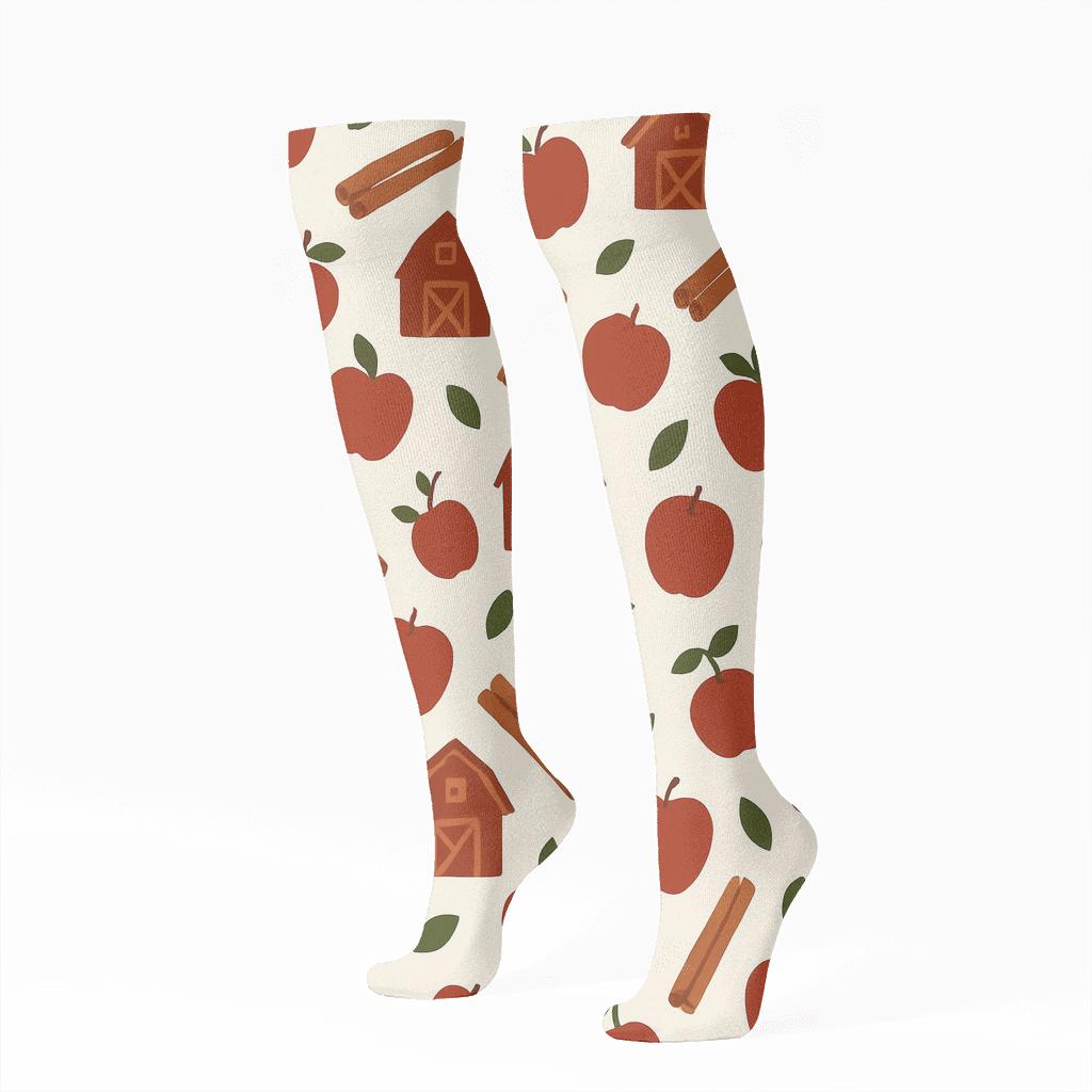 Apple Orchard Scatter On Ivory soft everyday knee-high socks