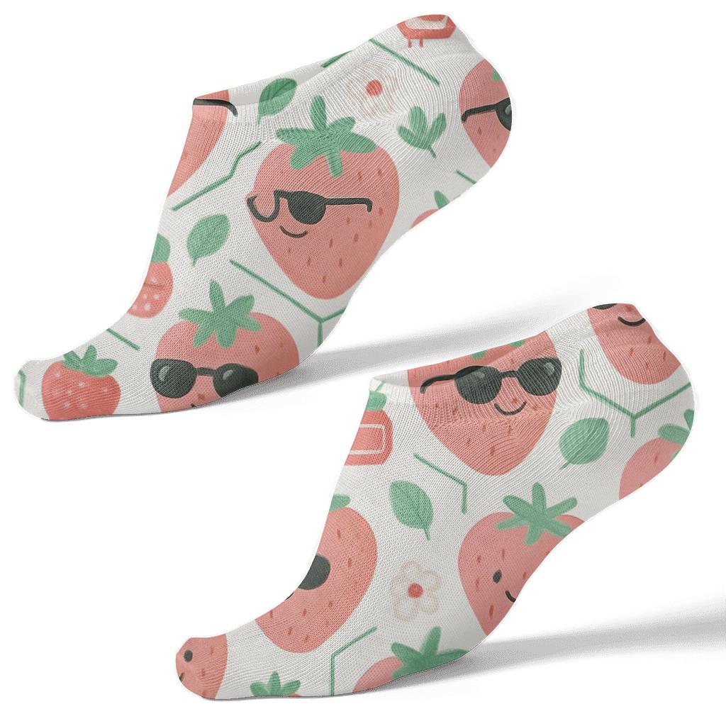 Playful Strawberry Character Spotlight On White premium sports ankle socks