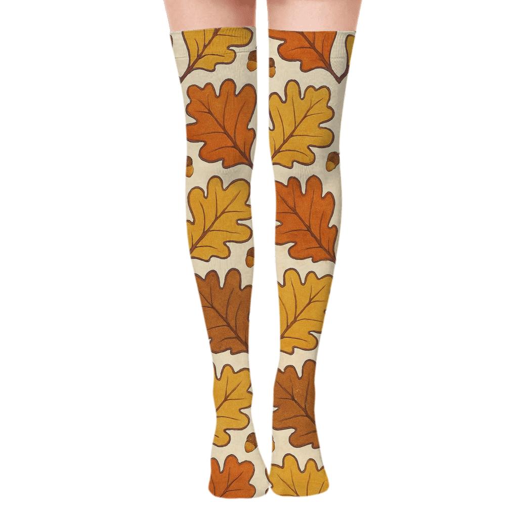 Golden Oak Tessellation On Cream stylish fashion over-the-knee socks