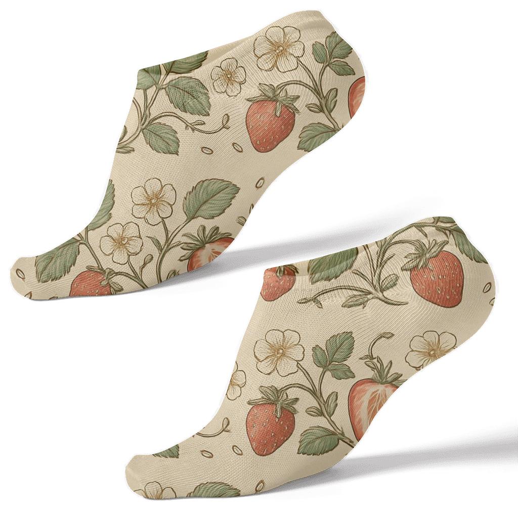 Vintage Botanical Strawberry Bands On Beige personalized ankle socks