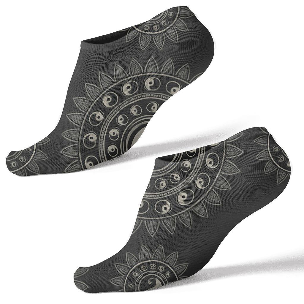 Radial Duality Mandala On Black custom ankle socks