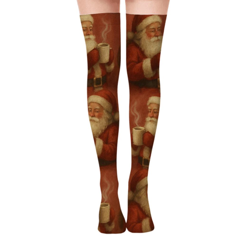 Cozy Santa Mug Pattern With Santa trendy patterned over-the-knee socks
