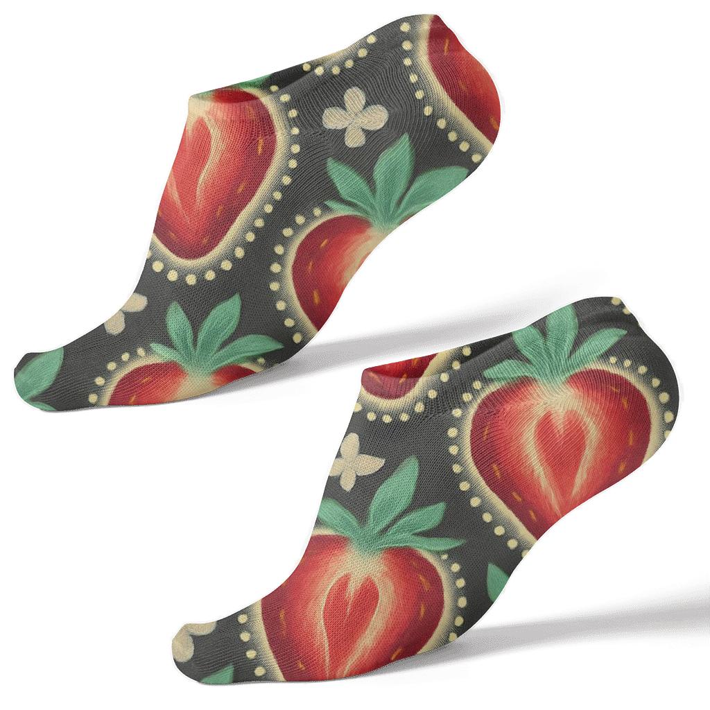 Glowing Strawberry Half Tessellation On Charcoal unique graphic ankle socks