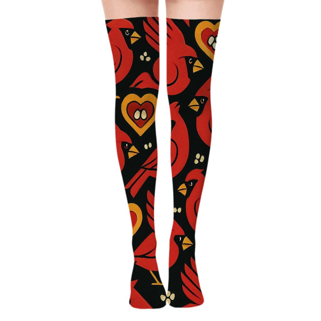 Cardinal Wing Tessellation On Black personalized over-the-knee socks