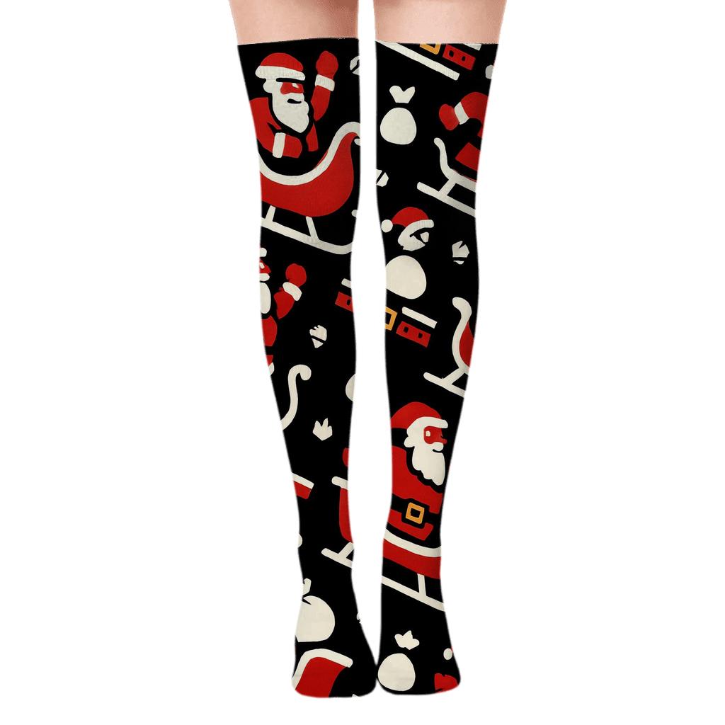 Santa Sleigh Silhouette Tessellation trendy patterned over-the-knee socks