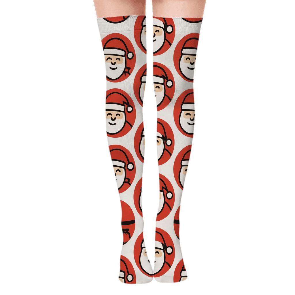 Santa Face Repeat In Santa unique graphic over-the-knee socks
