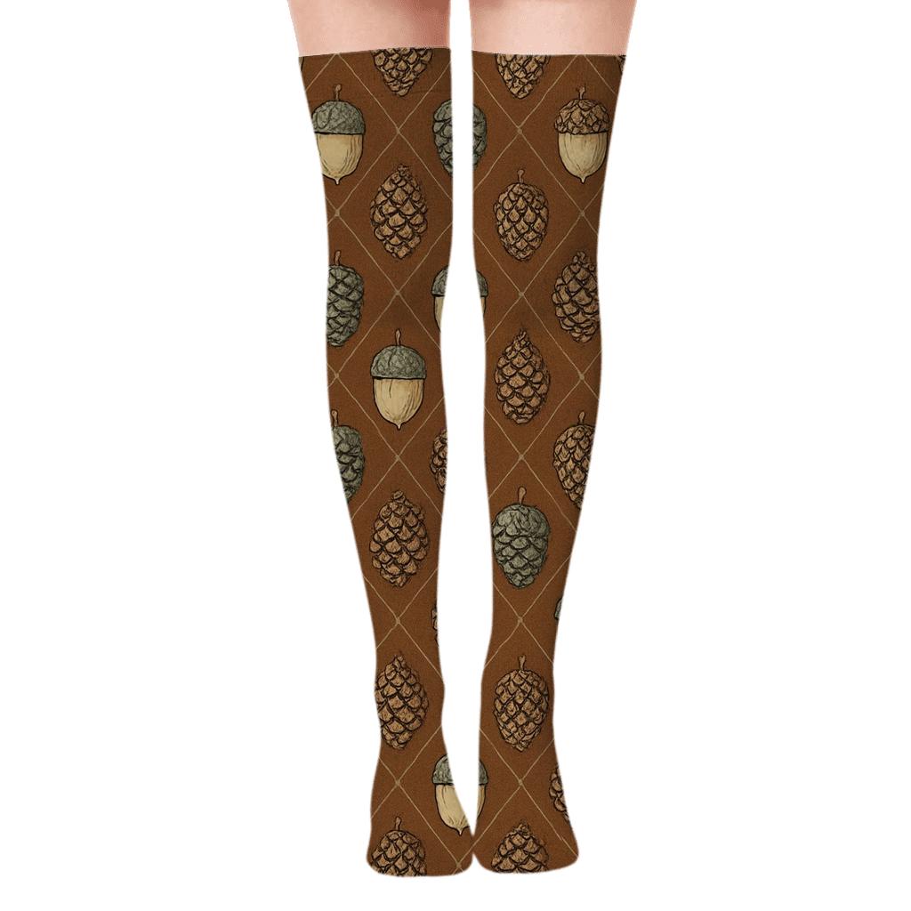 Acorn Lattice On Warm Brown custom over-the-knee socks
