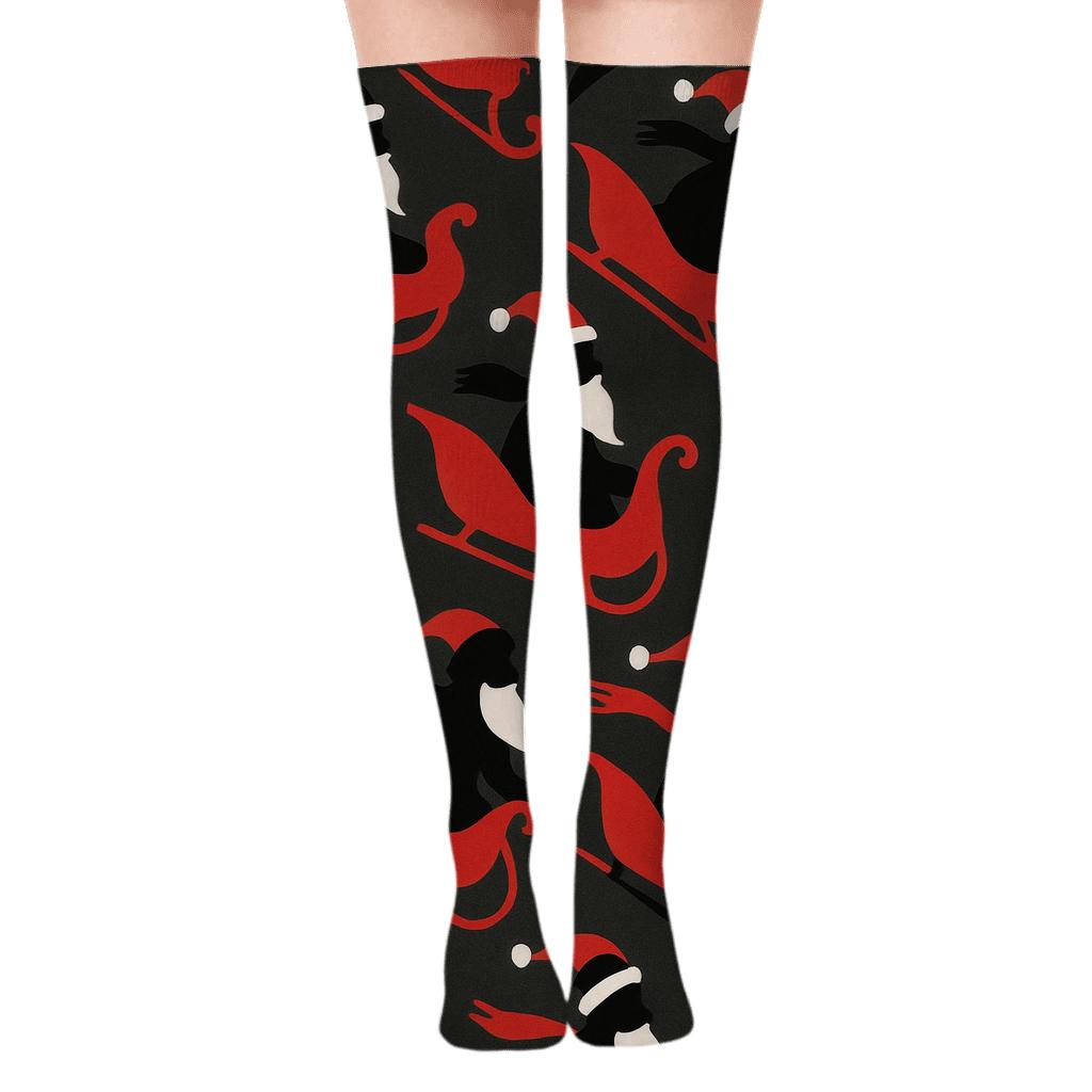 Santa Sleigh Array Midflight comfortable cotton over-the-knee socks